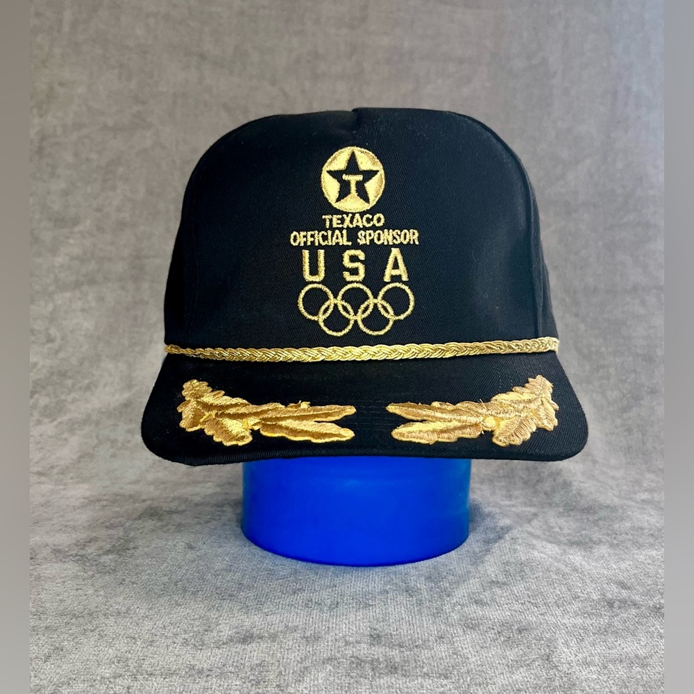 1992 Texaco USA‎ Olympics Black & Gold Embroidered Trucker Hat Vintage